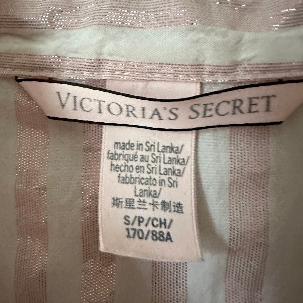 Victoria's Secret Sleep Shirt Womens SMALL Pink Metallic Striped Long Sleeve - Picture 8 of 12